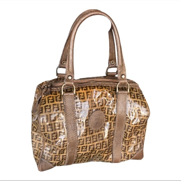 Vintage Fendi Zucca FF Boston Tote Handbag Brown Tan Monogram Women - Picture 2 of 15